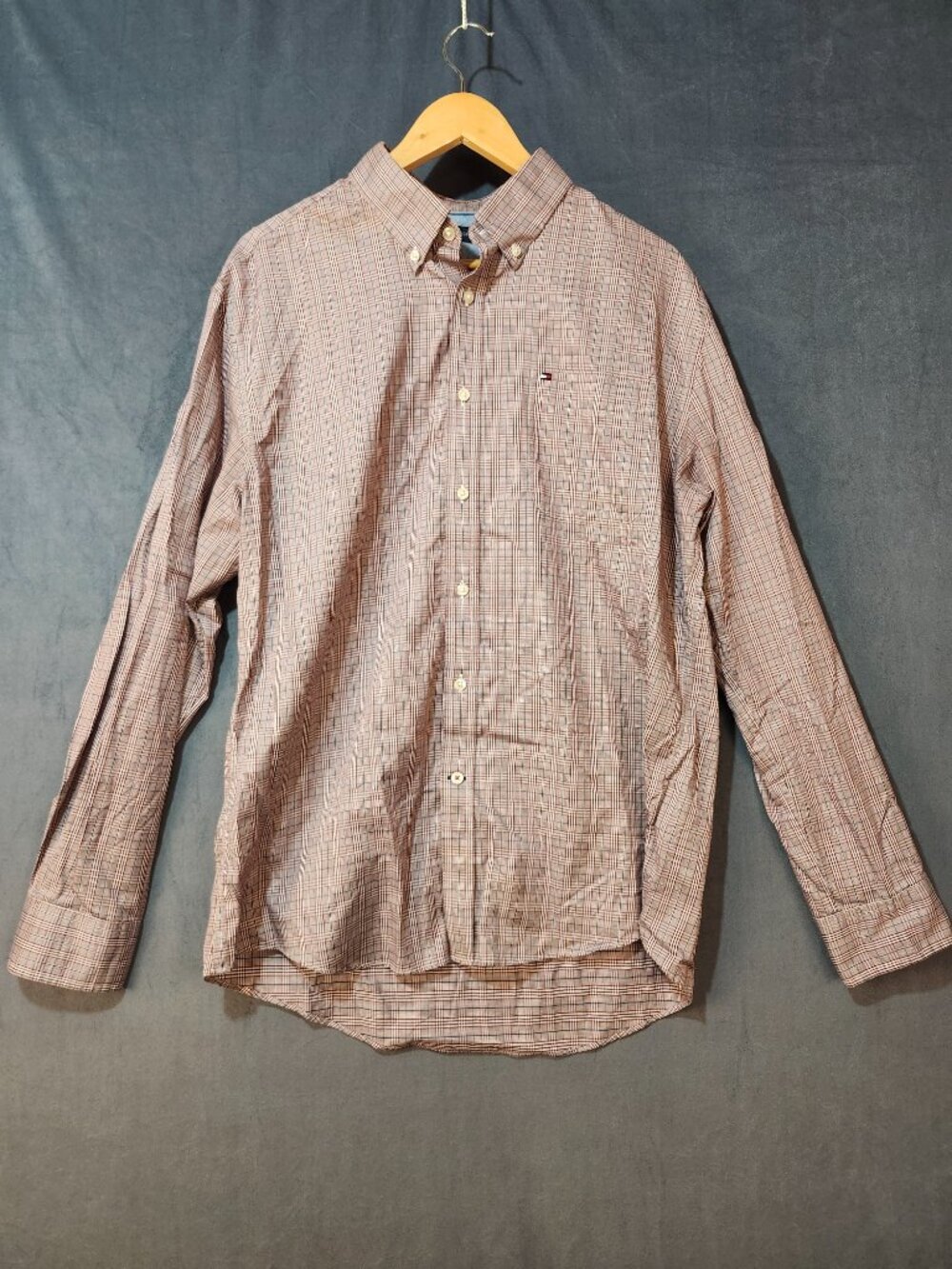 Tommy Hilfiger Red Plaid Button Down Dress Shirt Size XL